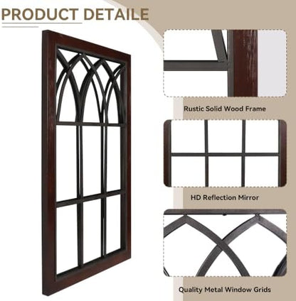Rustic Window Mirror for Wall Decor, Wooden Frame Decorative Wall Mirror