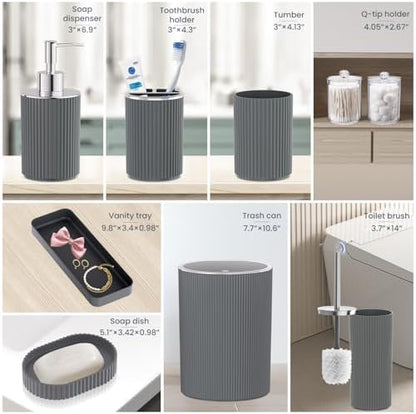 Grey Bathroom Accessories Set, 10PC Bathroom Set