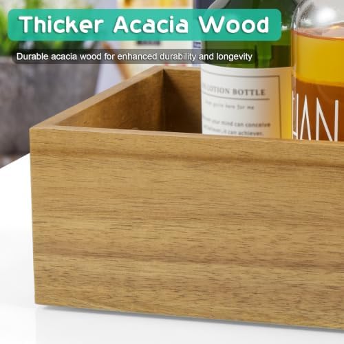 ALELION 15 Inch Acacia Wood Bathroom Storage Basket with Handles, Toilet Paper Basket for Back of Toilet Tank Top, Wooden Organizer Tray for Bathroom Countertop, Vanity, Kitchen, Pantry, Laundry Room