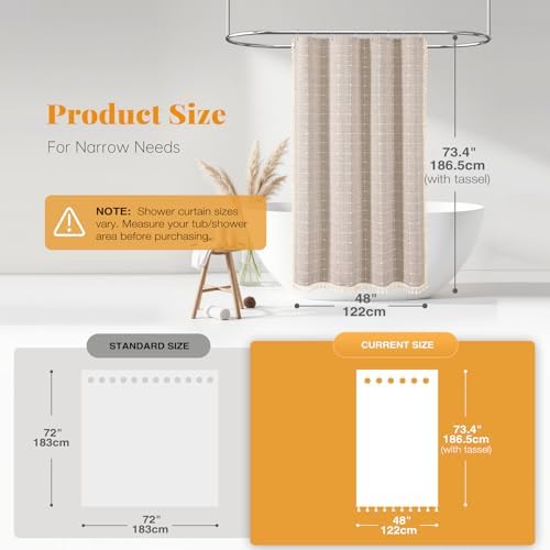 BTTN 48x72 Boho Farmhouse Linen Heavy Duty Shower Curtain Set, Tan/Taupe