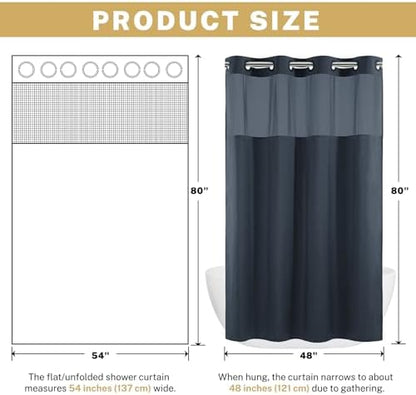 WONICY No Hook Shower Curtain with Snap-in Liner, Navy, 54 x 80