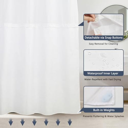 No Hook Shower Curtain with Snap-in Liner 71x74 Inch