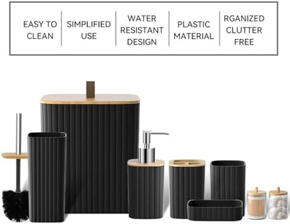 Black Bathroom Set Bathroom Accessories Set Complete with Trash Can-9PCS