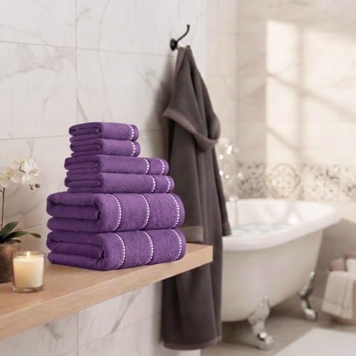 Lavish Home 6 Piece Bathroom Towels Set - 525GSM 100% Cotton Bathroom Essentials - 2 Bath Sheets, 2 Hand Towels, and 2 Wash Cloths for Bath, Shower, Gym, Spa, and Dorm Room (Eggplant)