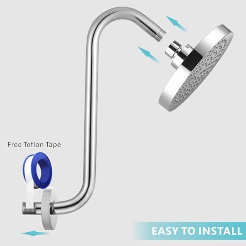 Shower Head Extension Arm with Flange, S Shaped High Rise Gooseneck Showerhead Riser Pipe, Universal Standard 1/2" Connection - Bathroom Accessory (12 Inch, Chrome)