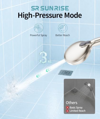 SR SUN RISE Filtered Shower Head with Handheld High Pressure 9 Spray Mode Showerhead Detachable Shower Head Water Softener Filters Beads for Hard Water Remove Chlorine 1 Filter 1.8GPM Brushed Nickel