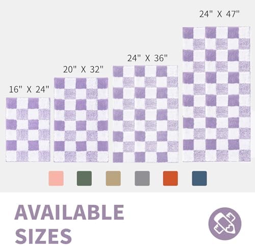 CozeCube Lavender Checkered Bath Mat 24"x16" Non Slip Washable Rug