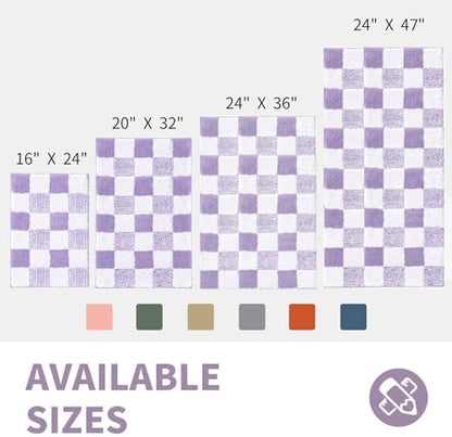 CozeCube Lavender Checkered Bath Mat 47"x24" Non Slip Washable Rug