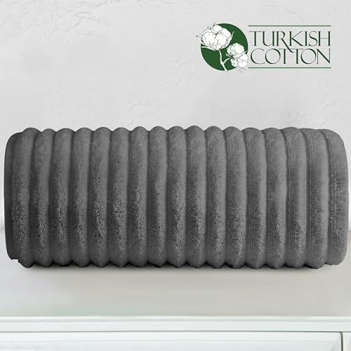 Elegant Comfort 100% Turkish Cotton Corduroy Ribbed Luxury Jumbo Bath Towel Ultra Soft - 35 x 70 Inch - Luxury Spa Premium Hotel Quality Highly Absorbent and Quick Dry Large Bath Towel, Gray