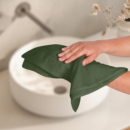 BOUTIQUO Ultra Soft 6-Piece Hand Towel Set 16x28-100% Ringspun Cotton - Durable & Highly Absorbent Hand Towels - Ideal for use in Bathroom, Kitchen, Gym, Spa & General Cleaning - Olive Green