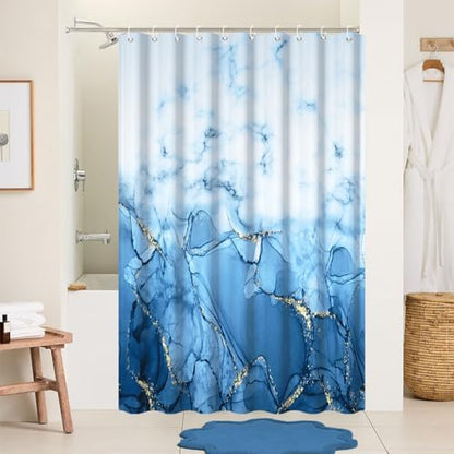 Light Blue Marble RV Stall Waterproof Shower Curtain 54x72 inches
