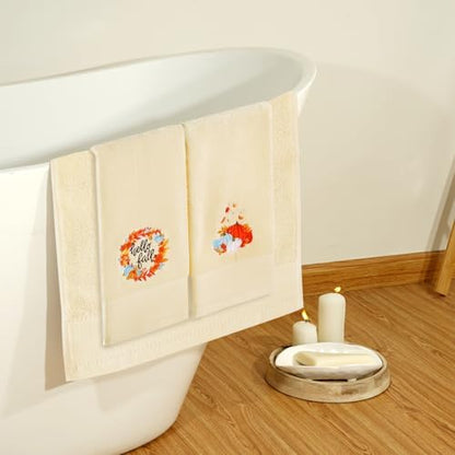 Quera 2 Pack Fall Hand Towels Autumn Blue Pumpkin Thanksgiving Embroidered Premium Luxury Decor Hello Fall Bathroom Decorative Dish Set for Drying Cleaning, Cooking 13.7 "x 29.5"