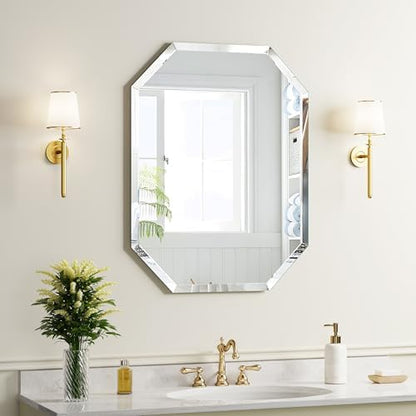 Silver Wall Mirror-Beveled Edge Frameless Mirror for Bathroom, Vanity, Bedroom, Rectangle Mirrors （18X24inch）