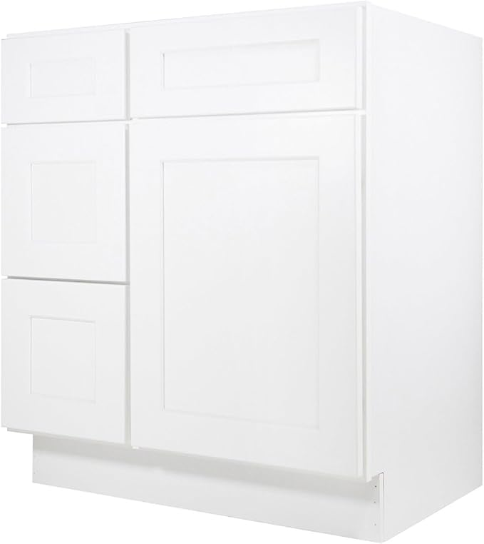 Furinno Shaker Drawers Left Bath Vanity Cabinet Without Top, Ready to Assemble, 21 D x 30 W x 34.5 H, White