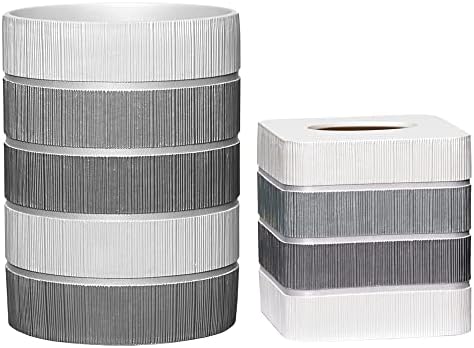 Zahari Home 2pc Modern Line Stylish Bath Accessories Set Waste Basket & Square Tissue Box Cover Classic Contemporary Decorative Beautiful Designs Gray Bathroom Decor Set for Home Modern Bath Set