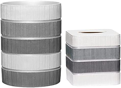 Zahari Home 2pc Modern Line Stylish Bath Accessories Set Waste Basket & Square Tissue Box Cover Classic Contemporary Decorative Beautiful Designs Gray Bathroom Decor Set for Home Modern Bath Set