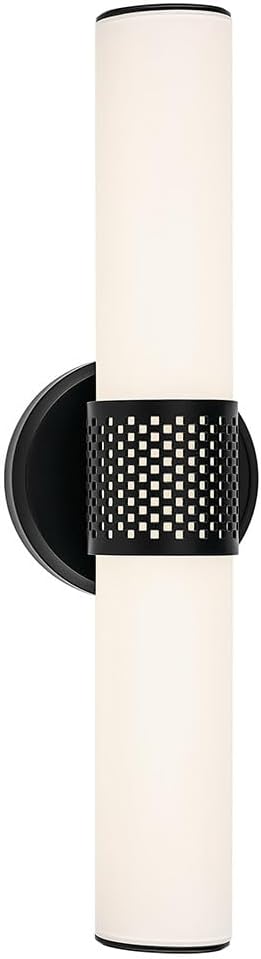 Kichler Sashi 18" LED Small Bath Bar with White Glass in Black, Modern, for Vanity, Fireplace, Buffet, Hallway, Vanity Mirror, (18" W x 5" H), 55191BKLED
