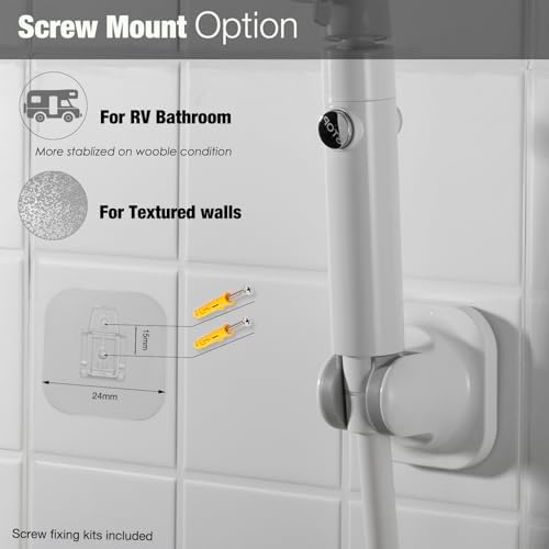 Handle held Shower Head Holder - 5 Positions Adjustable - Conceald Adhesive Mount with Screw Option- RV Camping Shower Head Holder (Gloss White)