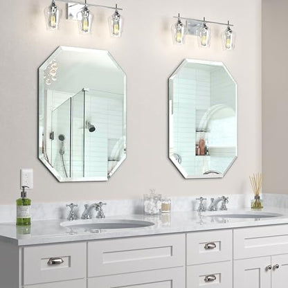 Silver Wall Mirror-Beveled Edge Frameless Mirror for Bathroom, Vanity, Bedroom, Rectangle Mirrors （20X28inch）