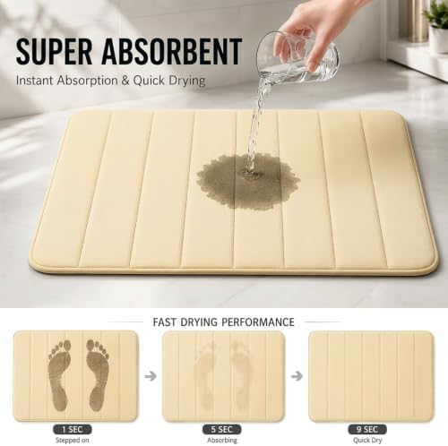 Memory Foam Bath Mat Set 3 Piece，Super Soft Absorbent Bathroom Rug Non Slip, Quick Dry,Machine Wash, Perfect Plush Bathroom Rugs,Home Decor Accessories,Beige