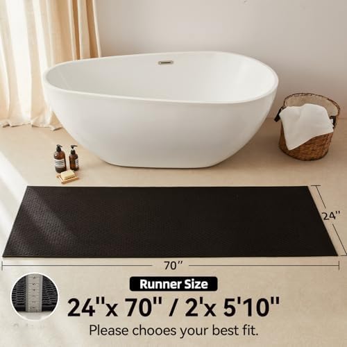 Triohero Bathroom Runner Rugs, Long Bath Mat Runner Washable Thin Quick Dry Low Pile Bathroom Runner Rugs Non Slip, Black 24"x70"