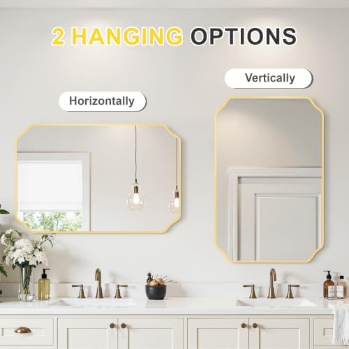 Gold Vanity Bathroom Mirror, 24" x 36" Scalloped Mirror for Wall