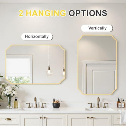 Gold Vanity Bathroom Mirror, 24" x 36" Scalloped Mirror for Wall