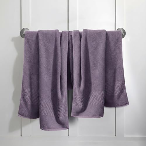 Feather & Stitch 100% Cotton 625 GSM Bath Towel Set of 6, Ultra Soft Highly Absorbent 2 Bath Towels, 2 Hand Towels & 2 Washcloth - Luxury Quick Dry Shower Towels (Grape)
