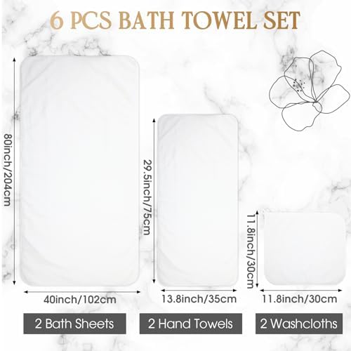 Peryiter 6 Pcs Bath Towel Set, Oversized Bath Sheet for Adults, White