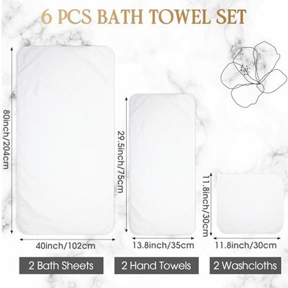 Peryiter 6 Pcs Bath Towel Set, Oversized Bath Sheet for Adults, White