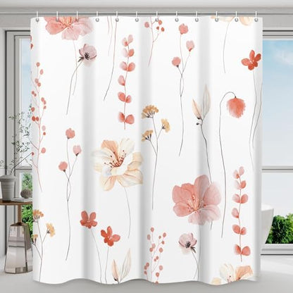 WITHLOC Floral Shower Curtains for Bathroom, Coral, 72" W x 72" L