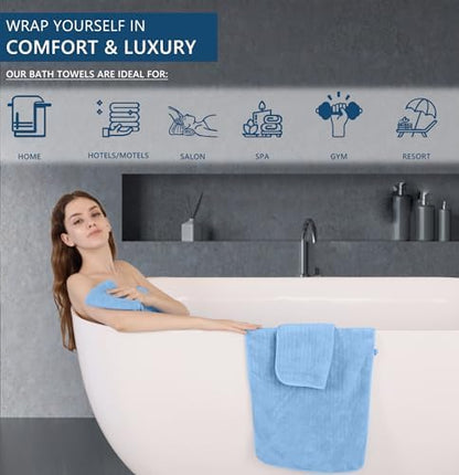 Extra Large Bath Sheet Set of 4,Ultra Soft Fluffy Towel,35”x 70”Oversized Bath Towel Set,Premium Microfiber Bathroom Towel Set Highly Absorbent Quick Dry Shower Towel for Bathroom,Hotel,Spa (Blue)