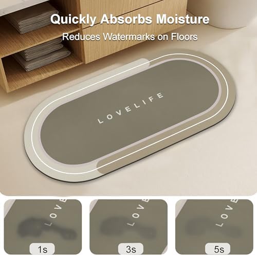 Rubber Bath mats Quick-Drying Non-Slip Bathroom mat Super Absorbent Bath mat Instant Dry Bath mat, Bathroom Rug in Front of The Kitchen Sink, Shower Room, Bathtub, Oval(Beige+16.9x26.7in+16.9x35.4in)