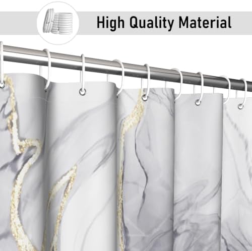 Grey Marble Shower Curtain Modern Abstract Luxury Gold Ink Texture Gray Ombre Watercolor Bathroom Curtain Set with Hooks Soft and Lightweight Waterproof Fabric Machine Washable 72" Wx72 L