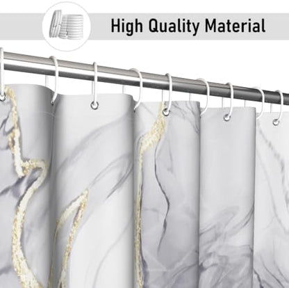 Grey Marble Shower Curtain Modern Abstract Luxury Gold Ink Texture Gray Ombre Watercolor Bathroom Curtain Set with Hooks Soft and Lightweight Waterproof Fabric Machine Washable 66" WX72 L