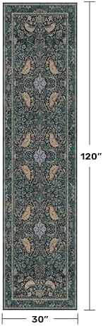 Hazo Haus Blue Boho 2'6"x10' Long Hallway Runner Rug - Vintage Floral Botanical Bird Runner Rug for Kitchen Floor, Laundry Room, Bedroom, Entrance, Washable Non Slip Low Pile