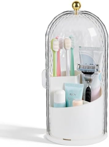 Toothbrush Holder with Cover for Bathroom Countertop, Organizer, White