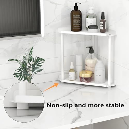 FLE Corner Bathroom Counter Organizer, Bathroom Organizer Countertop White