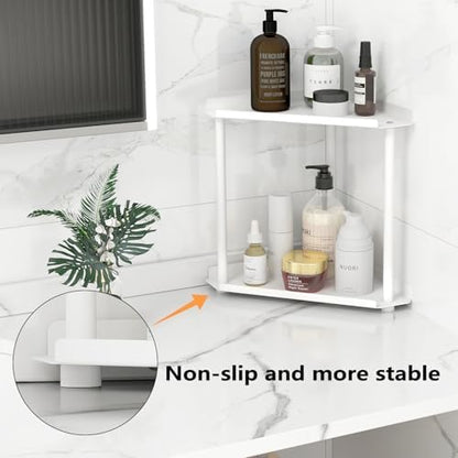FLE Corner Bathroom Counter Organizer, Bathroom Organizer Countertop White