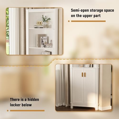INNOD 69" Tall Corner Shelf with Doors, 6-Tier Corner Storage Cabinet with Doors, Space Saver Shelf for Bathroom, Bathroom Floor Cabinet for Living Room Kitchen, Hallway