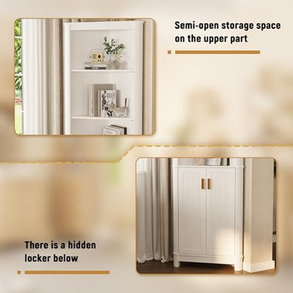 INNOD 69" Tall Corner Shelf with Doors, 6-Tier Corner Storage Cabinet with Doors, Space Saver Shelf for Bathroom, Bathroom Floor Cabinet for Living Room Kitchen, Hallway