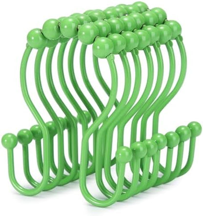 Goowin Shower Curtain Hooks, 12 Pcs Shower Curtain Rings, Stainless Steel Shower Curtain Hangers, Double Hook Shower Curtain Hooks, Smooth Sliding Anti-Drop Shower Rings for Curtain (Green)