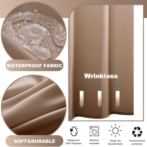 No Hook Shower Curtain and Liner Set for Bathroom, Ombre Brown, 71" x 84"