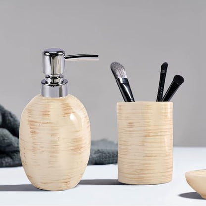Bathroom Accessory Set of 3, Ceramic Bathroom Accessories Complete -Toothbrush Holders, Soap Dispenser, Soap Dish, Rustic Boho Bathroom Decor, Farmhouse Bathroom Organizer for Countertop
