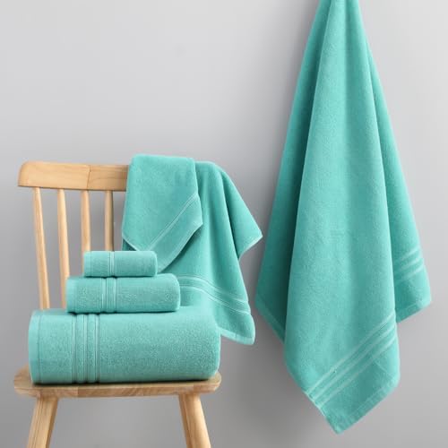 REDKISS Teal Towels Set 6 Piece Cotton Towel Sets with 2 Bath Towels, 2 Hand, 2 Washcloths, 650GSM Hotel Quality, Soft, Highly Absorbent Towels for Bathroom Gym, Ideal Everyday Use