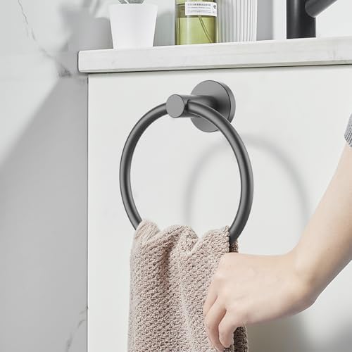 SetSail Towel Holder for Bathroom Wall Mounted Screw-in Towel Ring, Grey