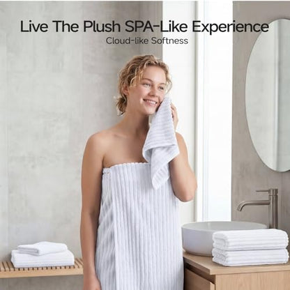 ecolook White Bath Towel Set of 4, 31 x 63 in, Soft and Highly Absorbent, Lightweight Microfiber Towels for Bathroom, Gym, Hotel and Spa