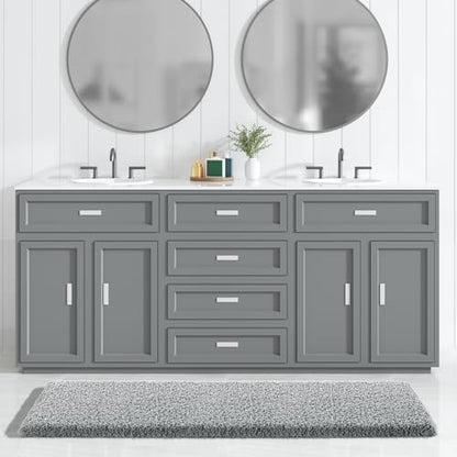 Yimobra Fluffy Plush Bath Rug, Super Shaggy Soft Comfortable Non Slip, Water Absorbent Microfiber Bath Mat, Dries Quickly, Machine Washable Thick Bathroom Rugs for Shower, 60" X 24", Pure Gray