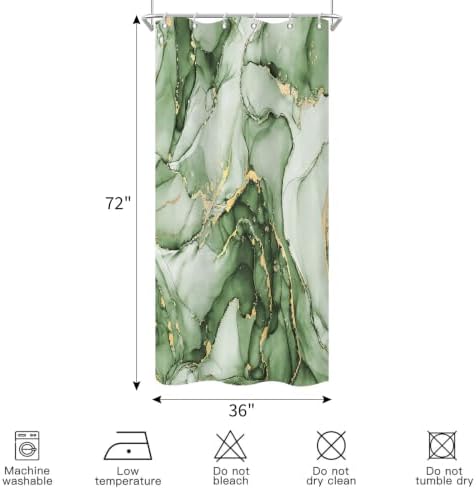 Olive Green Marble Shower Curtain Modern Abstract Luxury Gold Ink Texture Ombre Watercolor Bathroom Curtain Set with Hooks Soft and Lightweight Waterproof Fabric Machine Washable 36" Wx72 L