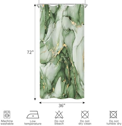 Olive Green Marble Shower Curtain Modern Abstract Luxury Gold Ink Texture Ombre Watercolor Bathroom Curtain Set with Hooks Soft and Lightweight Waterproof Fabric Machine Washable 36" Wx72 L